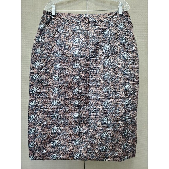 Terramina Collection Brown Animal Print Micro-Pleated Midi Pencil Skirt Size 16 - Picture 2 of 4